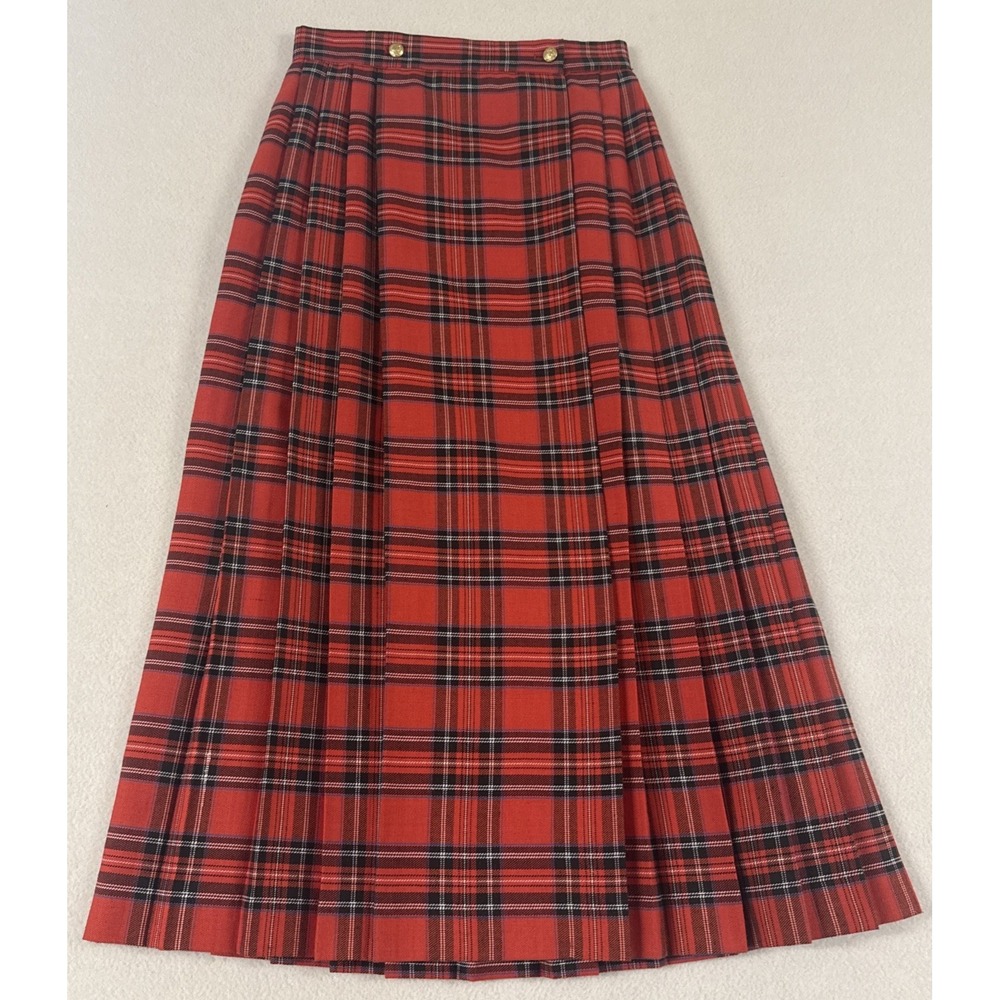 VTG Plaid Wrap Skirt SZ 8 Red 90s Academia Tartan Heritage Union Made Gold‎